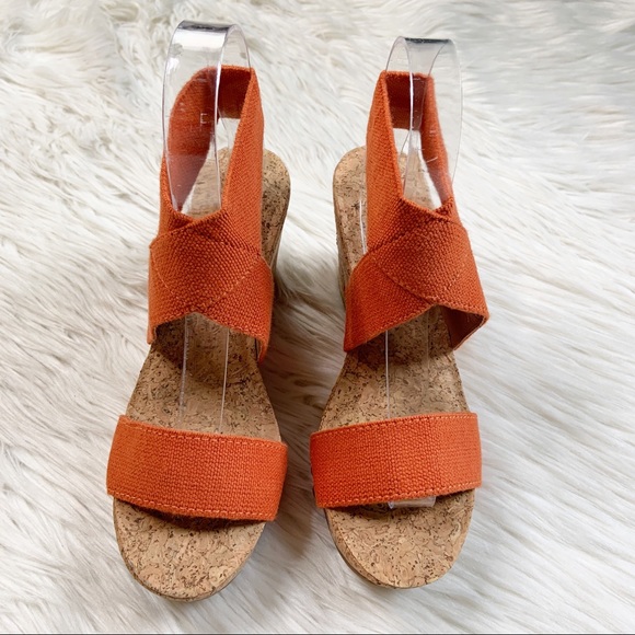 Lucky Brand Orange Boho Cork Wedge Sandals Size 7 - Picture 3 of 8